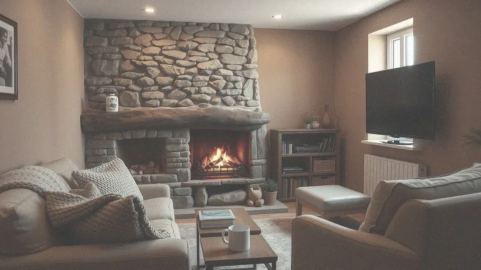 Jakie są główne funkcje małego salonu z kominkiem i telewizorem?
