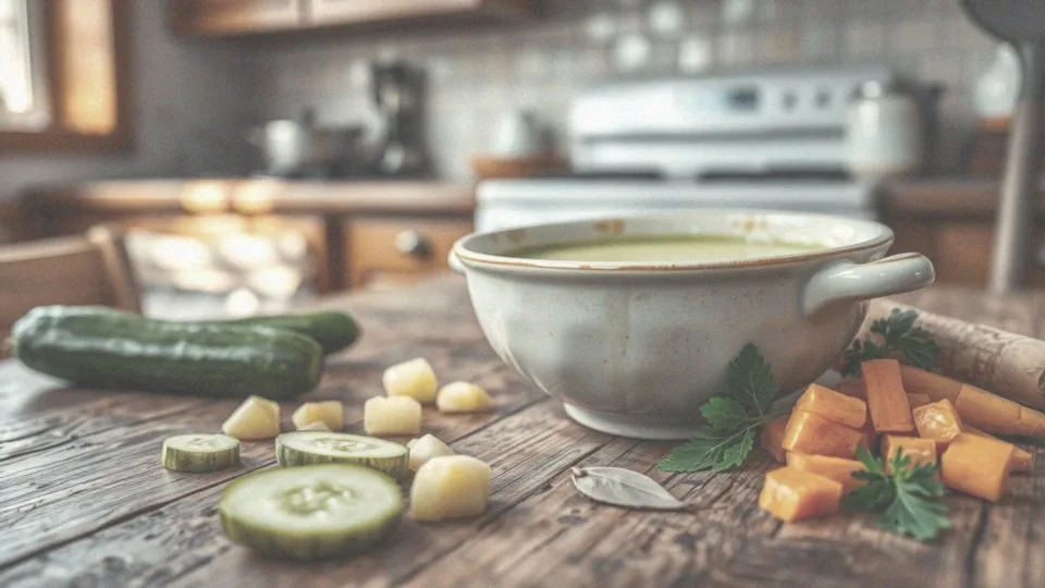 Jakie są składniki zupy ogórkowej z ziemniakami?